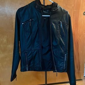 Girls Faux leather jacket with detachable hood.